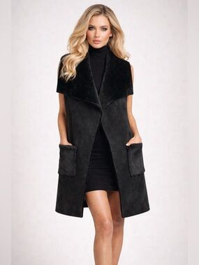 🔥🔥Metric Faux Fur And Sweater Open Front Vest With Pockets Size Large